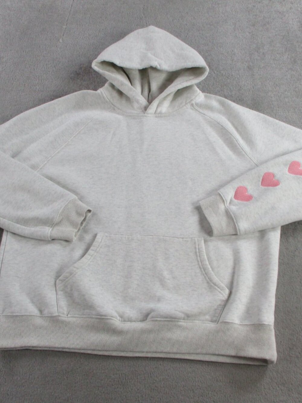 Dandy Worldwide Hoodie Womens Medium Gray Heather Pink Heart Sleeves Sweatshirt - Picture 4 of 10